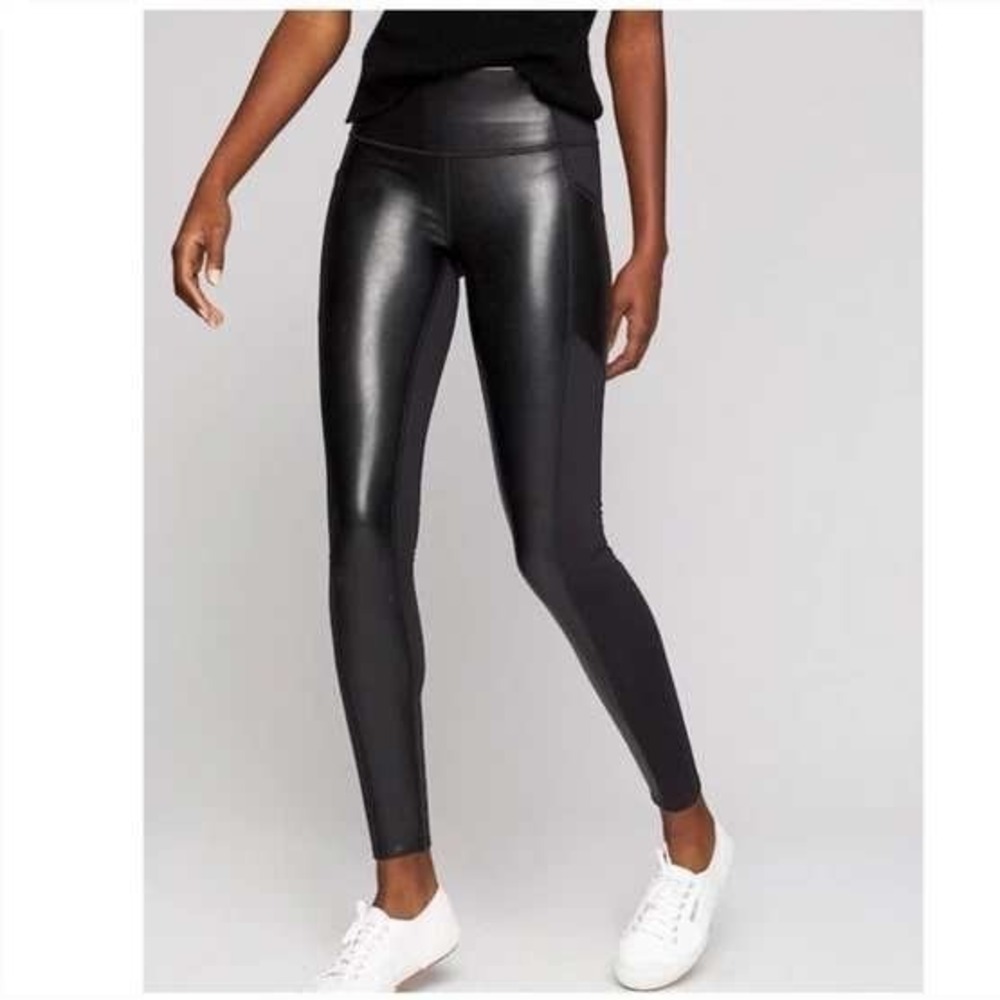 ATHLETA GLEAM TIGHT FAUX LEATHER STRETCH ANKLE LEGGING SIZE SMALL